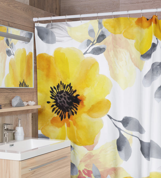 Watercolor Yellow Flowers Shower Curtain