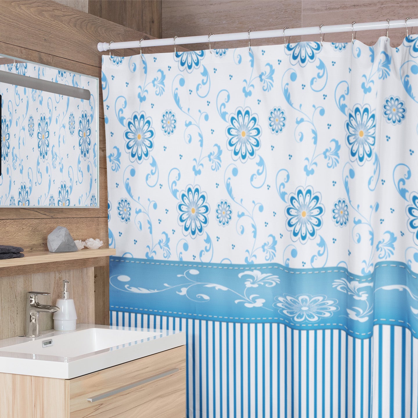 Floral Stripped Shower Curtain