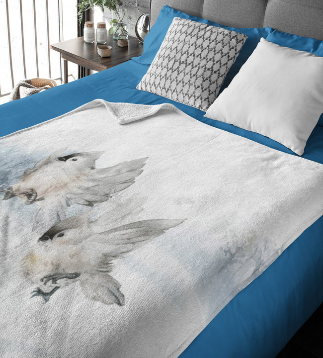 Birds on Snow Velvet Blanket