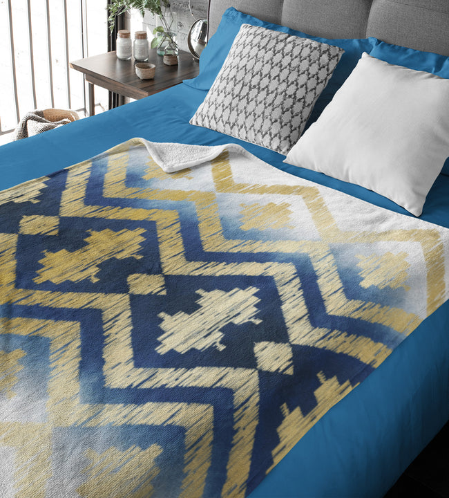 BlueGold Chevron Velvet Blanket