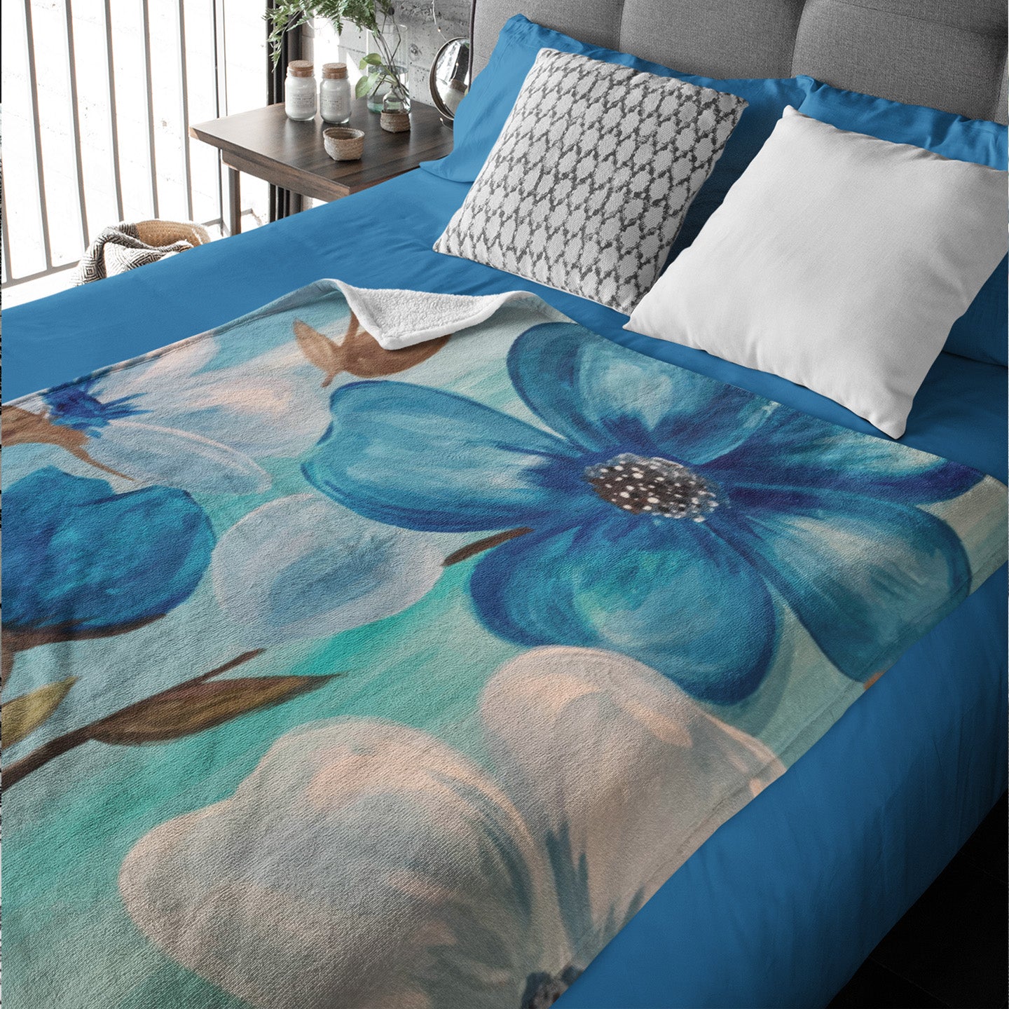 Blue Flowers Velvet Blanket