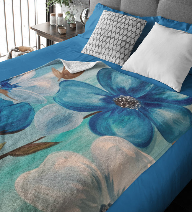 Blue Flowers Velvet Blanket